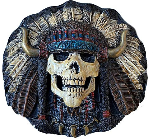 Gürtelschnalle mit indischem Totenkopf, in Geschenkbox