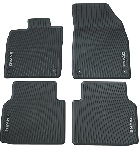 Skoda 5LA061500 allvädersgolvmattor 4 x gummimattor gummi golvmattor med Enyaq-tryck, svart/grå