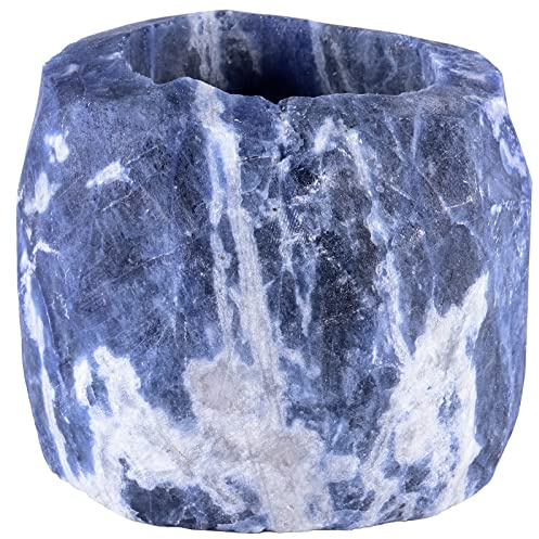 Nupuyai Sodalith Stein Teelichthalter Edelstein Kerzenhalter Tisch Deko | Natürlicher Blauer Sodalith Rohstein Teelichthalter, Kerzenständer&Luftpflanzenhalter, Altar, Meditation, Tischdeko