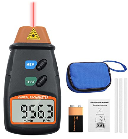 Mengshen Digital Varvräknare, Kontaktfri Laserfototachometer 2,5-99999 RPM rotationshastighetsmätare mätare mätning med reflekterande tejp (9V batteri ingår)