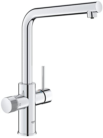 GROHE Blue Pure Minta – Kitchen Sink Mixer Tap for Filtered Water (High L-Shaped 150° Swivel Spout, Separate Inner Water Ways, Tails 3/8 Inch, Min. Pressure 1 bar, Easy to fit), Chrome, 30600000
