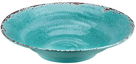 Supreme Housewares Crackle Melamine Serving Bowl, BPA-Free Rustic Textured Large Bowl for Salad, Pasta, Fruit, or Entertaining, 16 Inch, 166 oz, Turquoise
