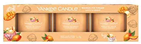 Yankee Candle Mango Ice Cream 3 Filled Votive Candle Gift Set, Orange