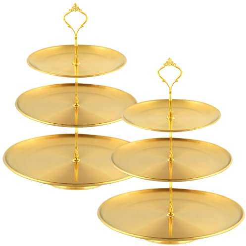 Présentoir à gâteaux doré à 3 étages en acier inoxydable pour cupcakes, thé de l'après-midi, plateau de service pour fête, anniversaire, mariage