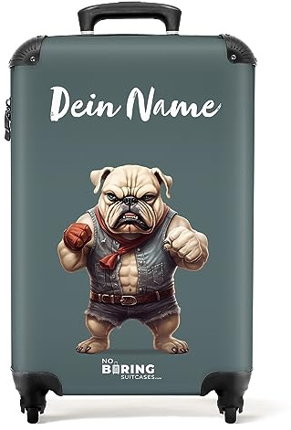 NoBoringSuitcases.com Fotokoffer personalisiert, Kinderkoffer - 55x40x20cm Handgepäck Trolley, Kindertrolley Jungen - Kinder Trolley- Kämpfender Hund - Leicht - Koffer mit Namen Initialen