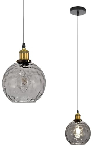 LFsem Klein Pendelleuchte mit 15cm Buntem Wirbelndem Glaskugel-Lampenschirm, Industrielle Vintage E27 Hängelampe für Küche, Esszimmer, Schlafzimmer und Wohnzimmer (Grau)