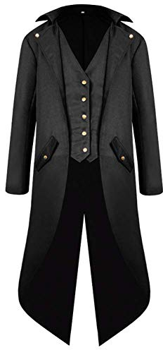 IMEKIS Herren Steampunk Gothic Frack Mittelalter Vintage Jacke Gehrock Viktorianisch Mantel Pirate Halloween Kost?m Smoking Uniform M?nner Karneval Cosplay Verkleidung Schwarz L