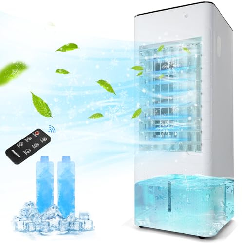 Aigostar Condizionatore Portatile, 3 in 1 Raffreddatore d'Aria Evaporativo, Umidificatore, Ventola, 3 Velocità, 12H Timer e Telecomando, Serbatoio dell'acqua da 7L, Ventola di Climatizzatore Portatile