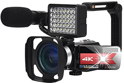 ARTGOS Video Camera Camcorder, 4K WiFi Night Vision 5 6MP Vlogging de Pantalla táctil Ligera de Relleno Incorporado for cámara Webcam(Standard,K1 Red Camera Kit)