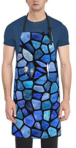 Grembiule Da Cucina 70x84cm, Mosaico Senza Giunte Delle Mattonelle Blu Grembiule Da Chef Divertente Grembiuli Con Tasche Multiuso Customizzato Grembiule, Per Barbecue, Caffetteria, Mense