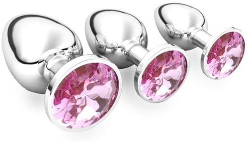 3 Pièces plug anale,Plug anale debutant Grand Moyenne Petite taille Plug,et Facilement Nettoyable,anal en métal avec diamant en cristal transparent,Débutant À Avancé Sex toys butt plug (Couleur rose)