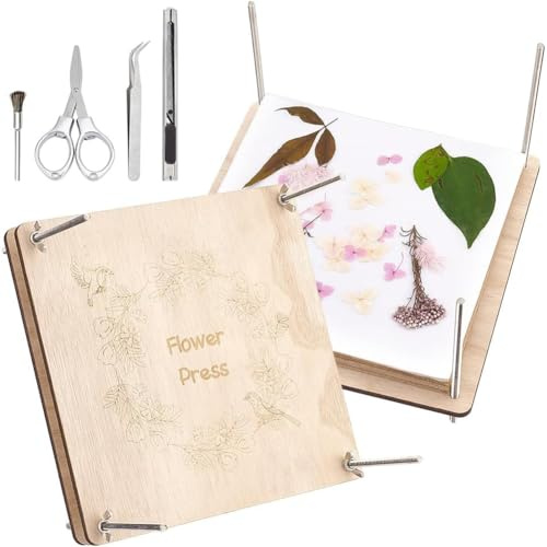 PH PandaHall Blompresssats i trä, 24,7 x 24,6 cm blompresskit, 8 lager växtbevarande kit gör-det-själv pressad blomma konst och hantverk, bröllop, blombevarande för vuxna, trädgård, utomhusaktiviteter