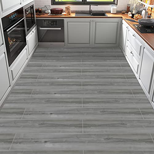 Elffloor Self Adhesive Floor Planks, Peel and Stick Floor Tiles Vinyl Flooring for Bathroom Kitchen Living Room Bedroom 90×15cm 18pcs PVC Waterproof Wood Grey