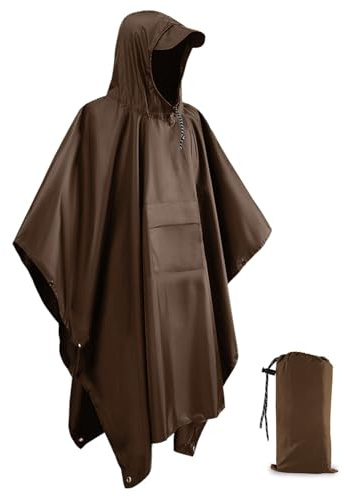Evolpor Waterproof Poncho Adult,Poncho Waterproof Adult Lightweight Reusable Rain Poncho Adult Waterproof,Waterproof Raincoat for Outdoor Camping Hiking Traveling Cycling (Brown)