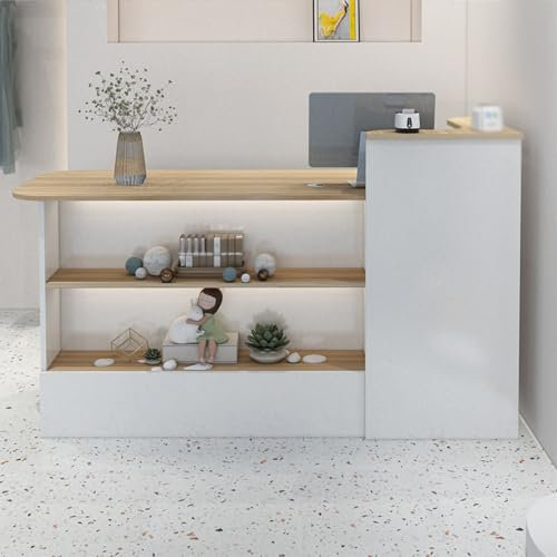 Moderner L-förmiger Empfangstheke für Bekleidungsgeschäft und Café, stilvoller Kassiererschrank mit geräumigem Arbeitsplatz und Aufbewahrungsmöglichkeiten