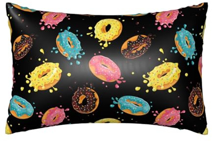 VOSERY Federa in raso per capelli e pelle, federe in raso nero con stampa a ciambella colorata con cerniera queen size, 50 x 76 cm, simile alle federe in seta