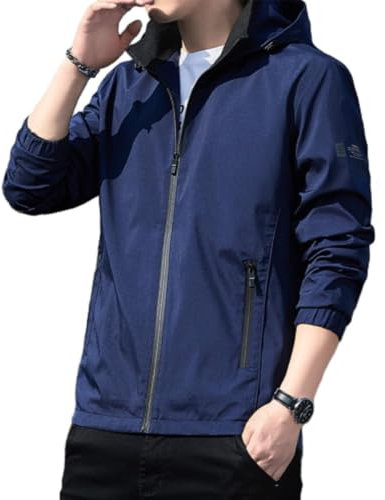 BERCIELY Baseballjacke Herren Urban Mode All-Match Hoodie Jacke Herren Einfarbig Revers Komfortabel Vintage Jugend Jacke Männer Trend Langarm Jacke Herren C-Dark Blue XXL