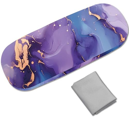 CREATCABIN Lila Hartschalen Brillenetui Leder Sonnenbrillenetui Tragbares Schlankes Brillenetui Clamshell Schutzhülle Halter Beutelabdeckung Mit Reinigungstuch Für Damen Herren Marmor 16.2x6.4x3.9cm