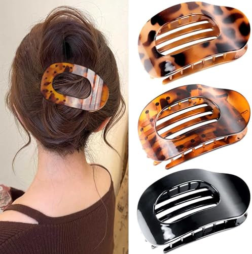 Tumurup Haarklammern Damen, 3 Stück Haarklammer Mittelgroß Haarspange Flach Damen Flat Claw Clip Haarklammer mit Leopardenmuster Haarspangen für Dickes oder Dünnes Haar, Alltag, Sport oder Fahren