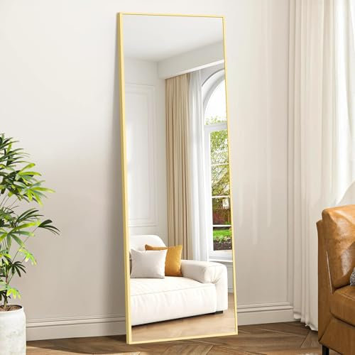 Weare Home Specchio da Terra, 161 x 52 cm, Specchio da Parete, Grande Specchio Figura Intera con cornice in alluminio, per Soggiorno, Camera da letto(Oro)