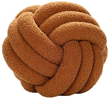 Throw Pillow, Knotted Ball Throw Pillow Ultra Soft Companionship Decorative Hand-Woven Knotted Ball Lamb Velvet Sofa Cushion for Bathroom (Brown)
