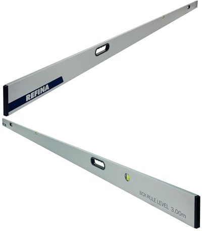 REFINA 9'10 (3.0m) Box Rule Level with 2 Handle Grips, Horizontal & Vertical Spirit Level Vials - 100 x 18mm Slim Box Section Profile for Walls & Floors - Lightweight & Durable Aluminium Construction