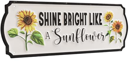 pechpell Metal Sunflower Wall Decor, 15.7×5.9 Outdoor Sun flower Sign Fence Yard Patio Porch Garden Wall Art, Kitchen Bathroom Bedroom Decorations for Home
