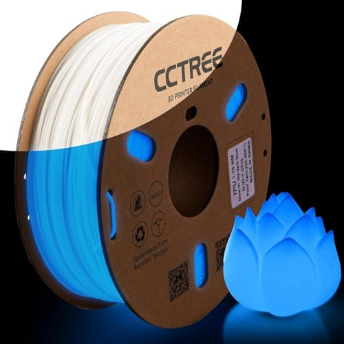 CCTREE Glow in The Dark TPU Filament 1.75mm, Flexible 3D Drucker Filament 1KG, Shore Hardness 95A, High Elasticity & Impact Resistance, Dimensional Accuracy ±0.03mm, Glühen Blau