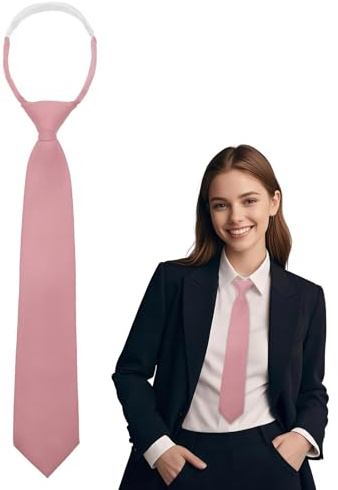 Gsyziux Neck Ties for Women, Adjustable Pre-tied Womens Tie Solid Color Girls Necktie for Business School Party (Pink)