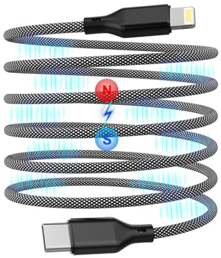Cavo Magnetico USB-C to Lightning, MFI Certificato Caricatore Cavo Ricarica Cavo Rapida Piatto retrattile iPhone Intrecciato Compatibile con Auto per iPhone 14 13 12 11 Pro Max XR XS X 8 Plus SE