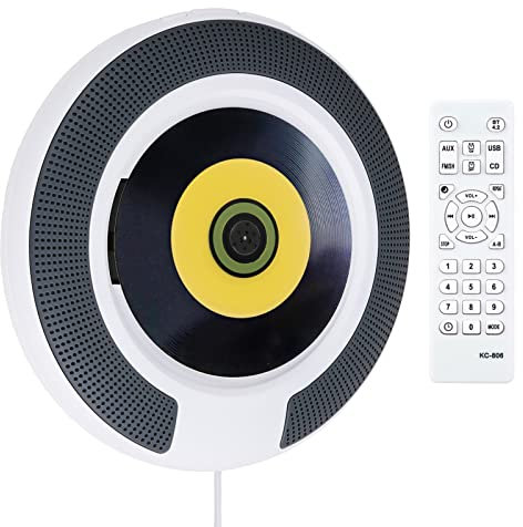 KC-806 - Lettore CD multifunzione con altoparlante wireless, FM, lettore flash drive USB, lettore da 3,5 mm, montaggio a parete e da tavolo, telecomando