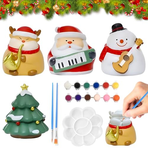 DOWNDRIFT Bastelset Weihnachten Kinder, Kreatives Gips gips zum gießen Set, Gipsfiguren zum bemalen mit 4 Muster，Geschenke für weihnachtsdeko und DIY
