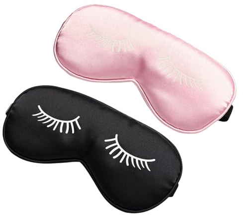 2 Stück Seiden Schlafmaske, Lichtdichte Augenmaske zum Schlafen für Erwachsene Frauen Herren & Kinder, Weiche Nachtmaske mit Verstellbarer Schlafbrille, Augenbinde für Pause Reise, Schwarz & Rosa