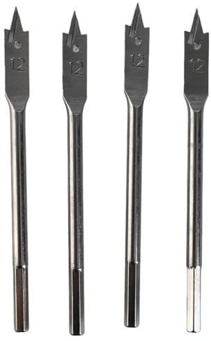 4Pcs Spade Drill Bit Set Paddle Flat Bits High Carbon Steel Woodworking Hand Tools Hardware 12mm for DIY Projects and Professional Carpentry Work