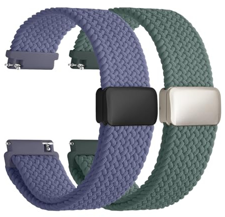 Fullmosa Magnetic flätad klocka klockarmband 20 mm 22 mm Quick Release ersättningsarmband, Stretchy Nylon Solo Loop kompatibel med traditionella smartklockor för män, 22mm, Rostfritt stål, Ej