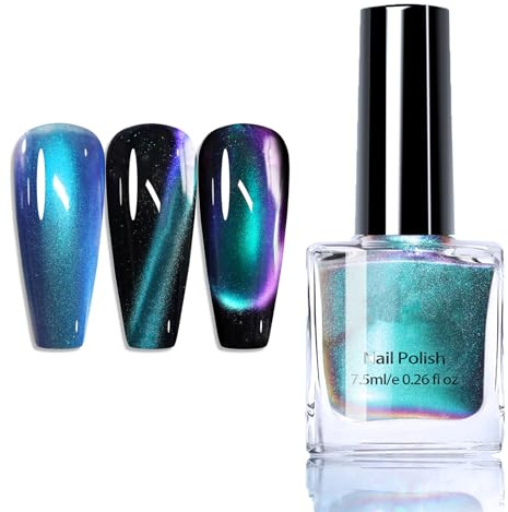 Chameleon Cat Eye Nail Polish - Holographic Magnetic Nail Varnish, Quick Dry No UV Needed, Galaxy Chameleon Nail Gel Polish - Long Lasting UV Gel Nail Polish for DIY Manicure (7.5ml) (Blue)