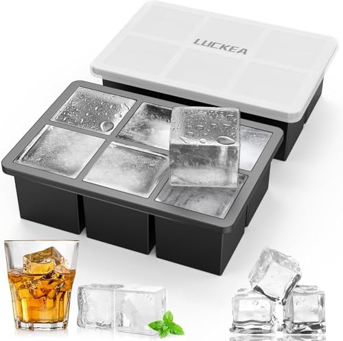 Silicone Ice Cube Tray with Lid - 2 Pack 6 Square Large Ice Cube Tray, BPA Free, Easy Release, Stackable Ice Cube Moulds for Whiskey, Cocktails, Juice, Ice Cream, 2psc Black | Easy Release Ice Trays for Freezer, Reusable Ice Cubes , BPA Free Ive Cube Trays for Whiskey, Cocktails, Craft, Homemade