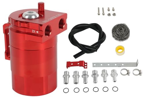 Oil Catch Can 300ml Baffled Catch Can Kit, Aluminum Oil Separator Oil Reservoir Tank with 3/8 ID 2.6FT NBR Fuel Line Hose Kit Universal (Red)
