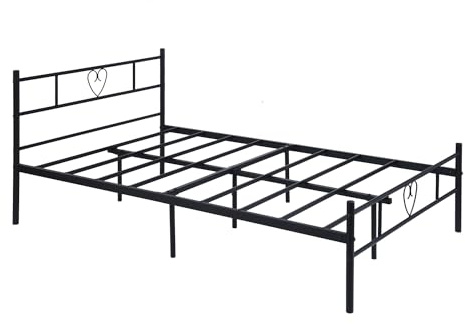 GZTGZMWG Cama Doble Somier 120x190, Estructura Metálica para Colchón de 120x190 cm de Dormitorio con Cabecero, Fácil Montaje/Apta para Invitados/Infantil/Jóvenes/Personas/Mayores/Negro/Estilo B