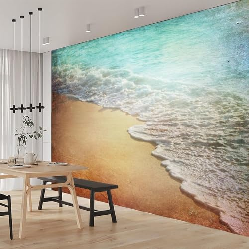 Fotomurales Decorativos Pared Mar y Playa 3D Mural Autoadhesivo Pared Paisaje Marino Papel Pintado Tela de Seda Papel Tapiz Panorámico 200x140 cm A-6228