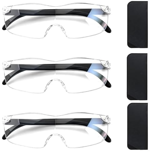 Lot de 3 Lunettes Loupes Grossissantes 300%, 500% et 800% Anti Lumière Bleue, Loupe de Lecture pour Seniors et Artisans, Monture TR90 Confortable, Idéales pour Couture, Réparation et Lecture Fine