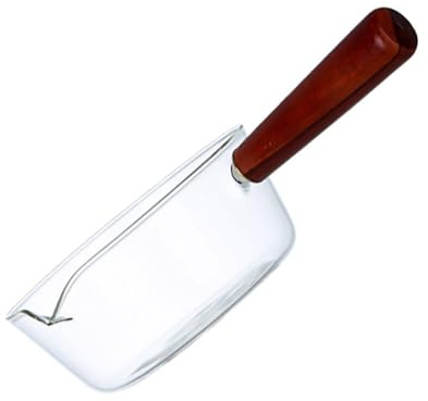 Housoutil Cazo de Vidrio Borosilicato 400 Ml Mango de Madera, Mini Olla para Cocina en Vitrocerámica y Estufa Eléctrica, Apto para Hervir Leche y Preparar Sopas