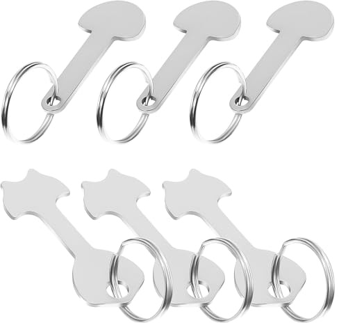 Lot de 6 Porte-clés Jetons de Caddie en Métal Robuste 3 Jetons Taille 3 Taille 4 Anneau Porte-clés Compact et Portable Accessoires Pratiques pour Chariots de Courses et