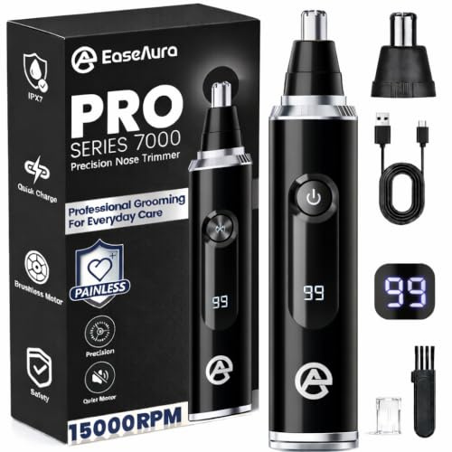 EaseAura® Taglia Peli Naso e Orecchie Ricaricabile, Rasoio per Peli Naso Uomo & Donna, Leva Tagliapeli Naso Professionale, Nose Trimmer Naso, Elettrico Rifinitore Precisione, Display LED,Lavabile IPX7