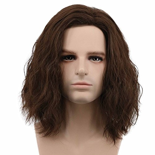 karlery män fluffig kort lockig brun peruk halloween cosplay anime kostym peruk