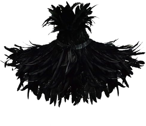 keland Gothic Feder Umhang Cape Schal Federkragen (Schwarz 1)