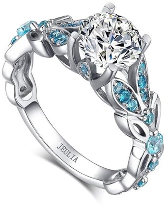 Jeulia Simulated Gemestone Butterfly Rings Sterling Silver Round Cut Bridal Set Birthstone Aquamarine Blue CZ Engagement Rings Anniversary Promise Rings for Her with Jewelry Gift Box (8)…