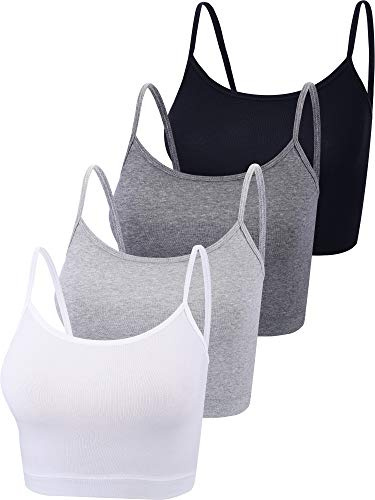 BOAO Lot de 4 débardeurs Courts en Coton à Bretelles Spaghetti pour Femme, Hauts de Sport Basiques pour Adolescentes, Taille M