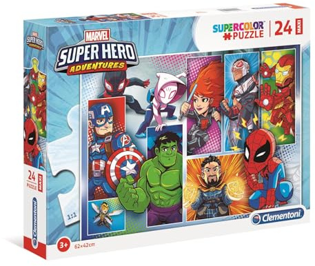 Clementoni 24208 Maxi Superhero – Puzzle 24 Teile ab 3 Jahren, farbenfrohes Kinderpuzzle mit extra großen Puzzleteilen, Geschicklichkeitsspiel für Kinder