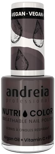 Andreia Professional NutriColor Atmungsaktiver Nagellack - Veganer und Tierversuchsfreier - Nagelkunst Nagellack mit langanhaltendem Glanz-Finish - Farbe NC25 Dunkelgrau - 10,5 ml